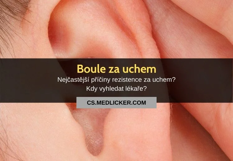 Detailní záběr na ucho s viditelnou boule za ním.