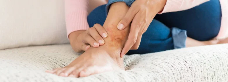 Person touching red ankle rash
