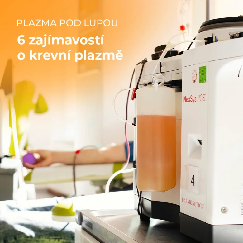 Stroj pro sběr plazmy v nemocničním prostředí s českým nápisem.