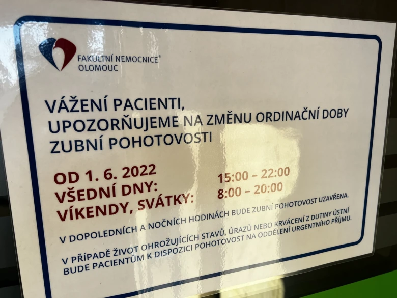 Zubní pohotovost v Oloouci: změna hodin od 1. června.