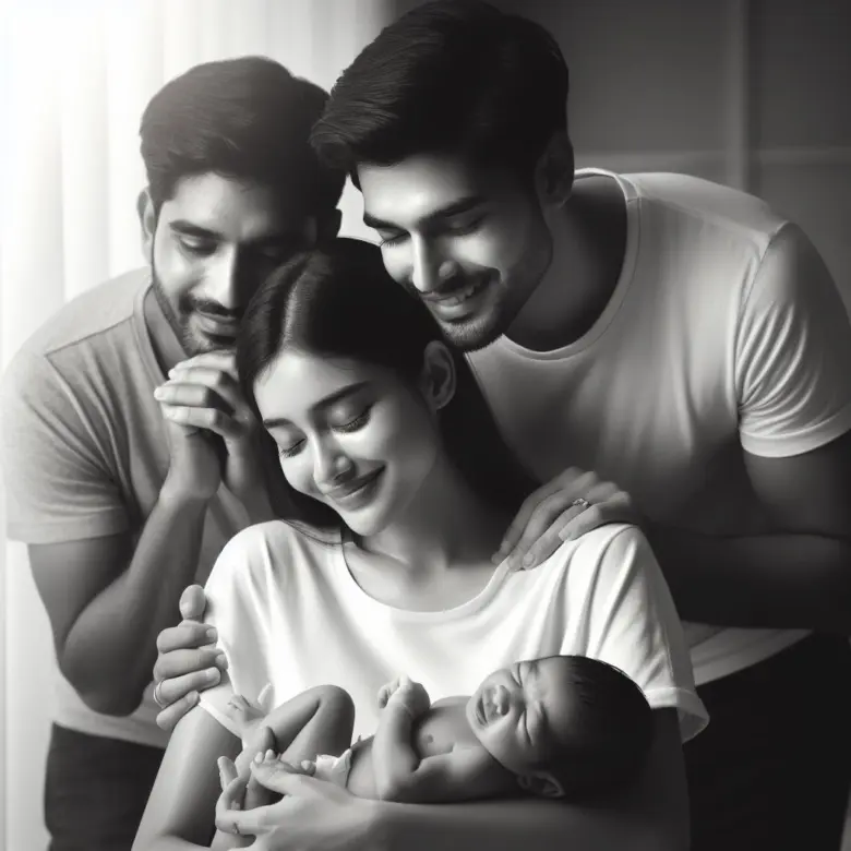 Happy family with newborn baby